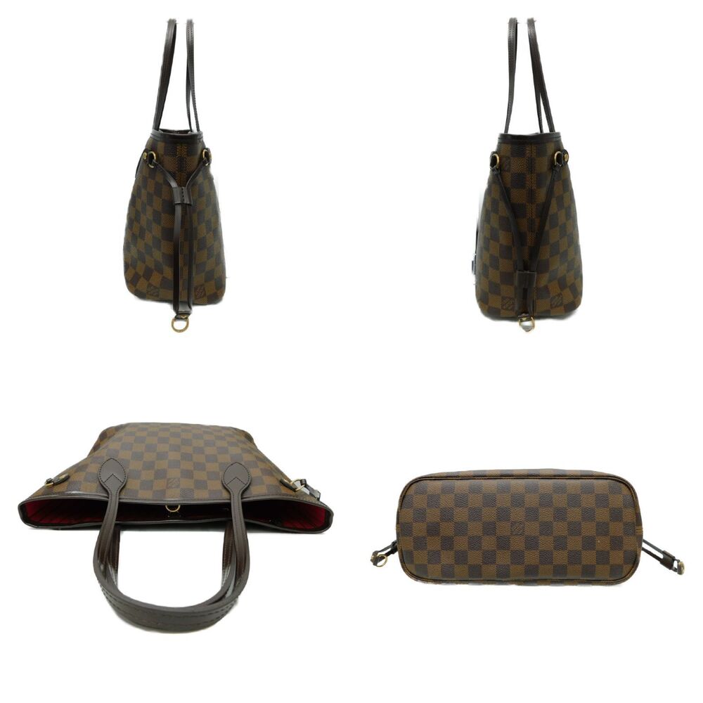 Louis Vuitton Neverfull Damier Ebene Brown Tote Bag Brown Red Pouch - Picture 3 of 7